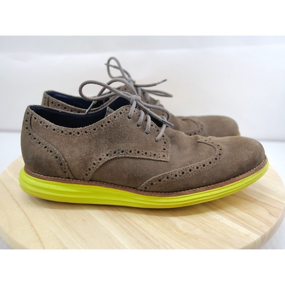Cole Haan LunarGrand Wing Tip Gull Grey‎ Suede Volt Neon Yellow C11095 Mens 9.5 main image 5
